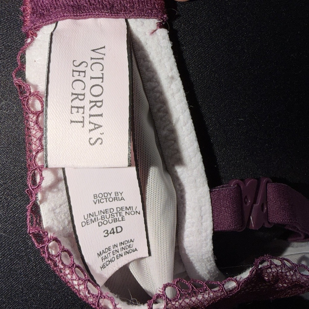 Victorias Secret‎ Bra 34D Lace Underwire Purple Unlined Demi Body By Victoria - Picture 7 of 7